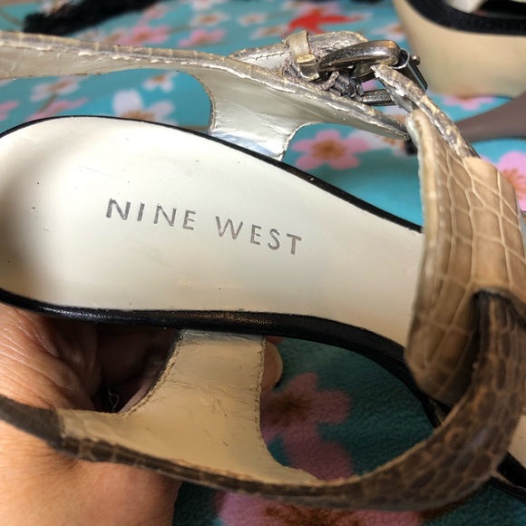 NINE WEST Hammer Croc Texture Slingback Peeptoe Tri-Color Heels Sz 5 - Picture 7 of 9